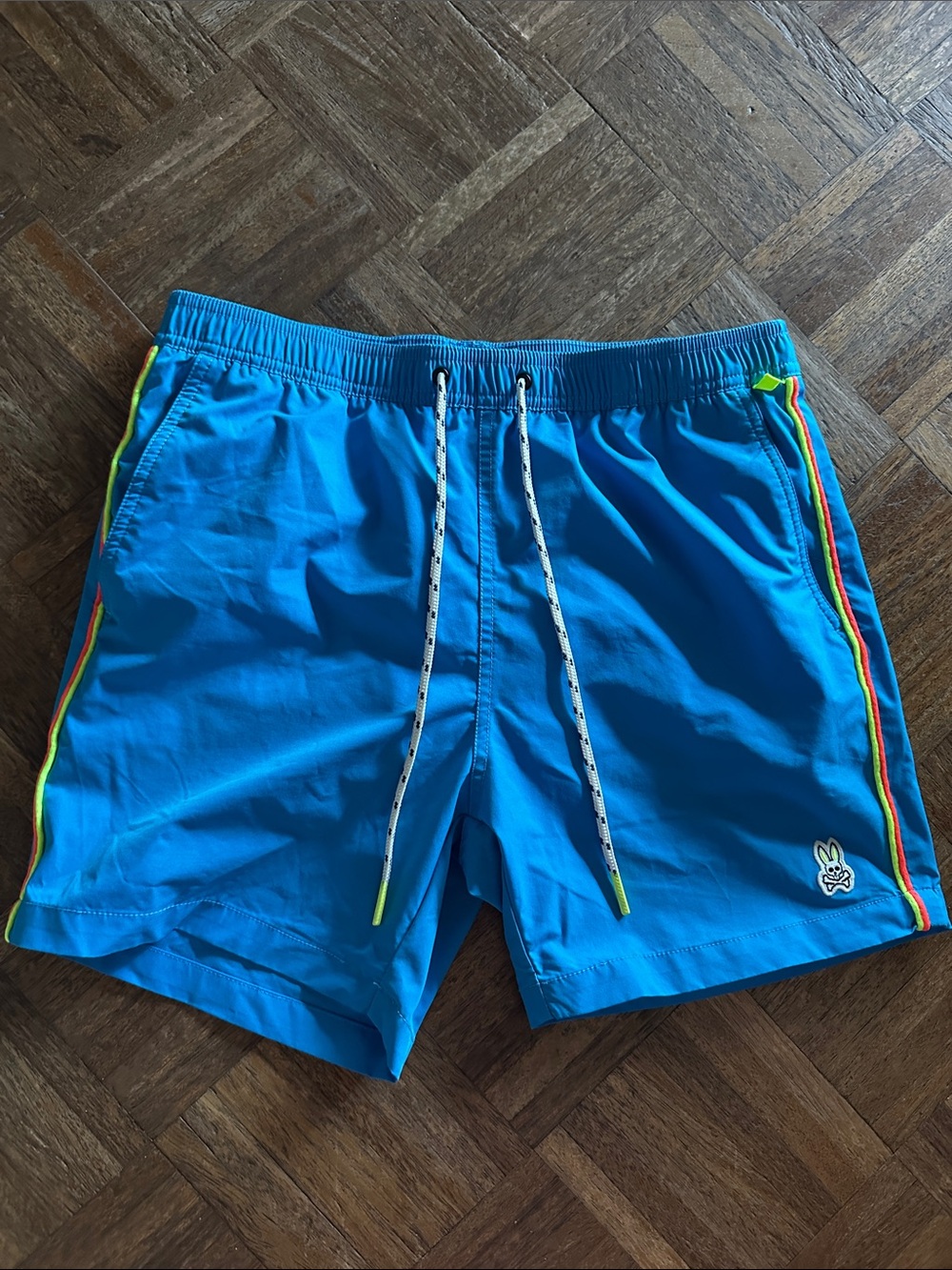 Psycho Bunny Turquoise Swim Trunks with Neon Trim